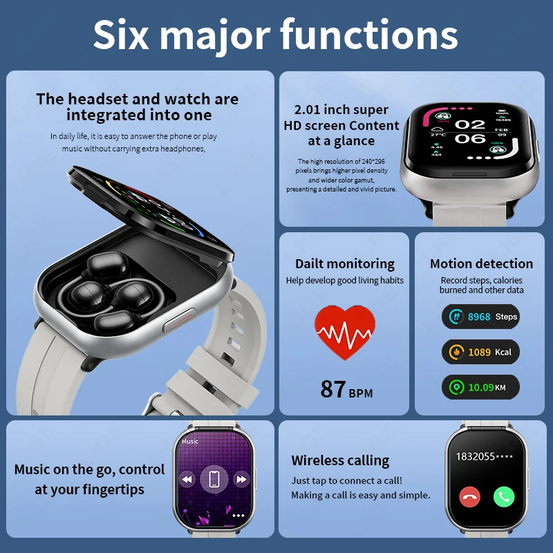 LIGE TWS 2 in 1 스마트 워치 헤드폰 스포츠 피트니스 블루투스 헤드셋 통화 시계 남성 건강 모니터 여성 스마트워치 이어버드