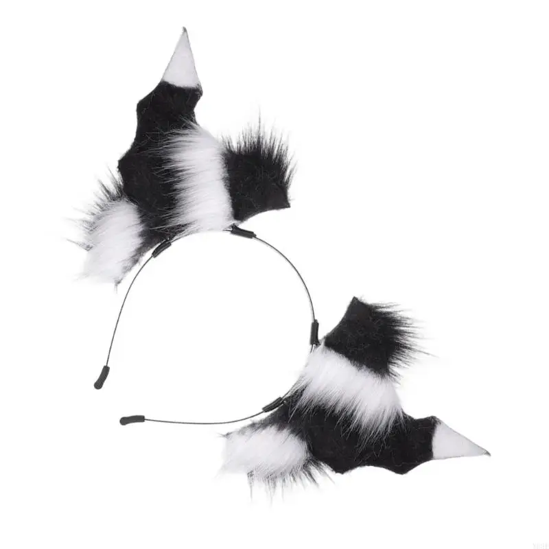 Leichter Plüsch-Haarschmuck aus dämonischem Horn, schwarzes Fledermaus-Querruder-Haarband, für Cosplay und Festival-Feier – Detail 2