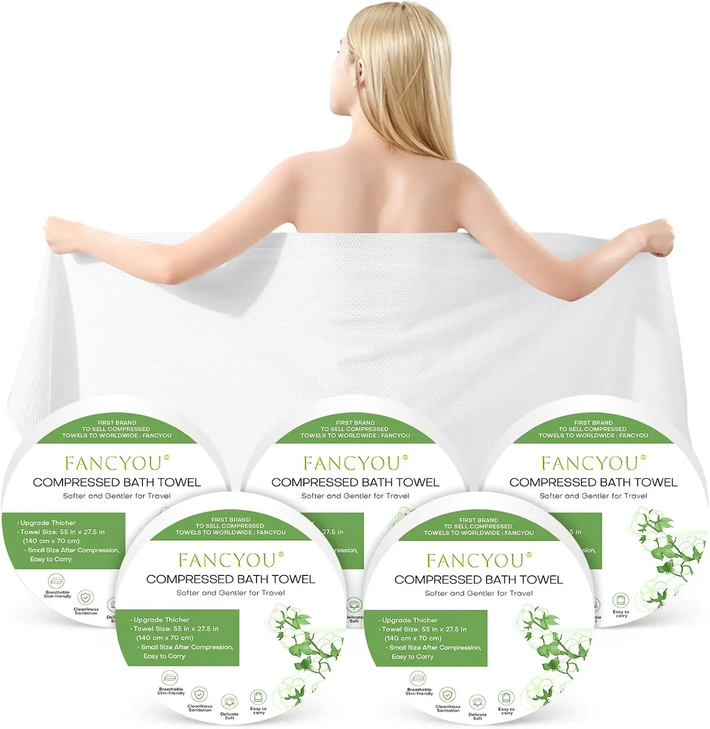 Compressed Towel Tablets Disposable Bath Towels 55x27.5in Large Thicken Travel Shower Body Reusable Hotel Beach Camping Pet