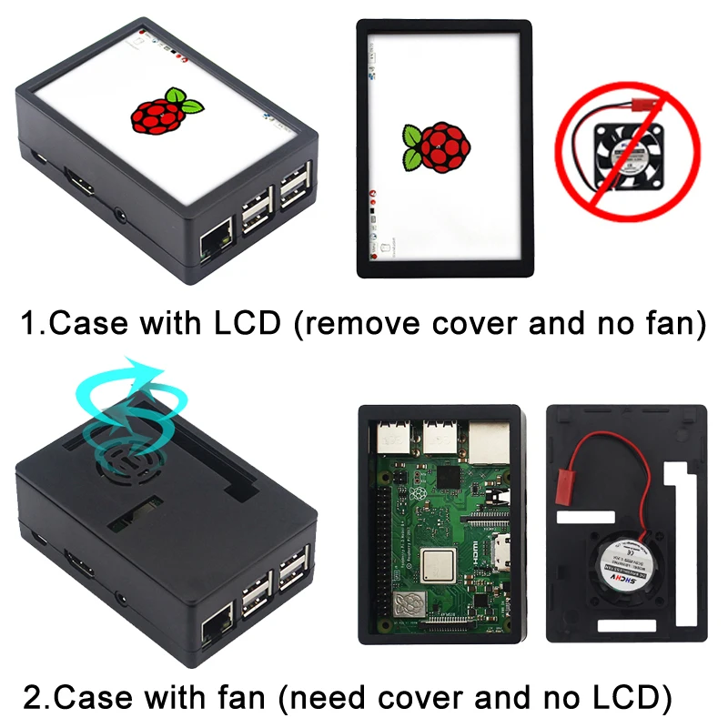 شاشة 3.5 بوصة Raspberry Pi 3 تعمل باللمس TFT LCD 480*320 GPIO شاشة عرض ABS مروحة تبريد لـ Raspberry Pi 4 Model B 3B+ 3B