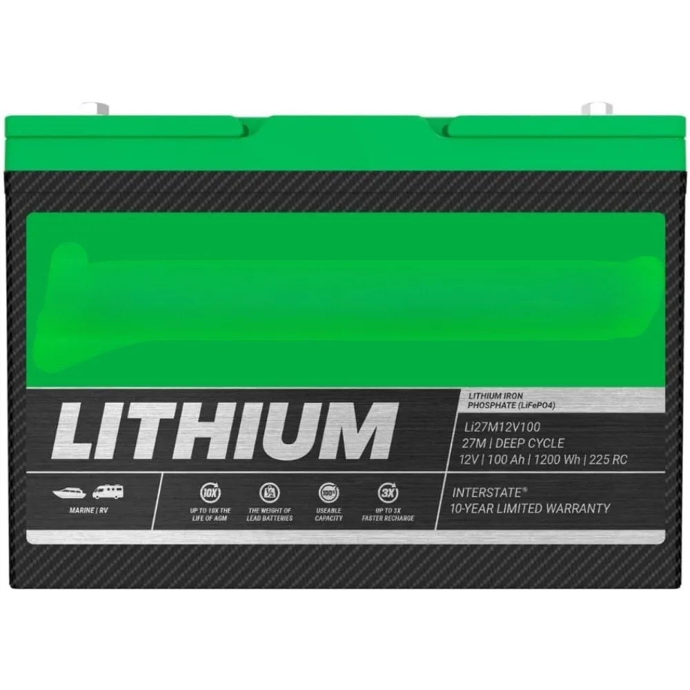 12V 100Ah Group Size 27M Lithium Marine/RV Deep Cycle LiFePO4 Battery, Maintenance Free, Lightweight, Ideal For Boats