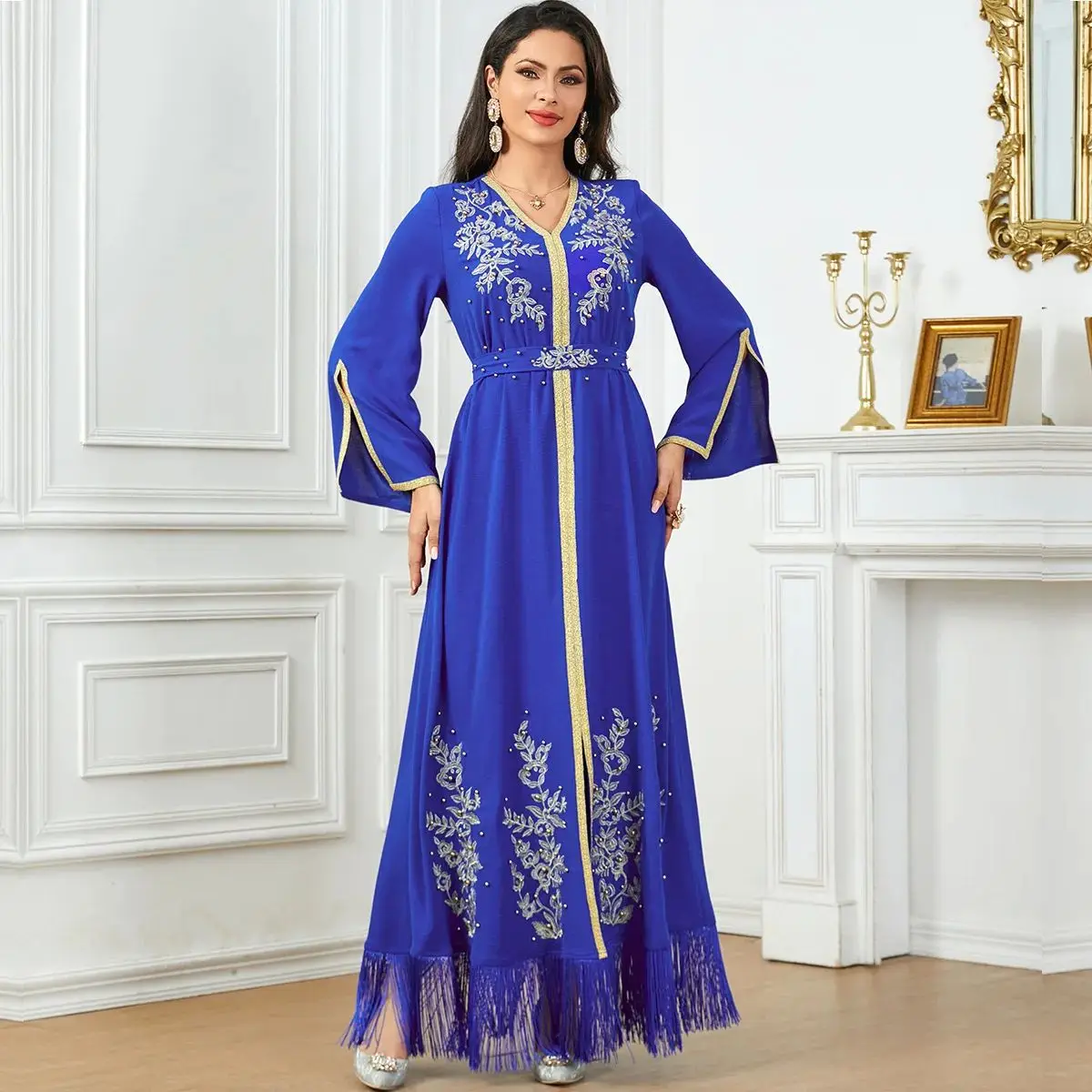 

Faionable Tassel Embroidered Long Skirt Sle Dr Cleanfit A-Line Midi Dr Winter Soft Mid-Weight Elastic Fabric