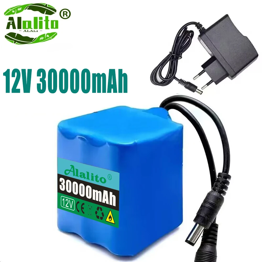 2024 Portable Super 12V20-50Ah Battery Rechargeable Lithium Ion Battery Pack Capacity DC12.6v10Ah CCTV Cam Monitor+Charger