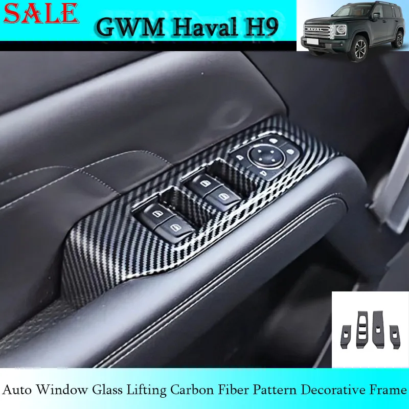 

Fit for GWM Haval H9 2024 Auto Window Glass Lifting Carbon Fiber Pattern Decorative Frame Auto Interior Panel Decorative Parts