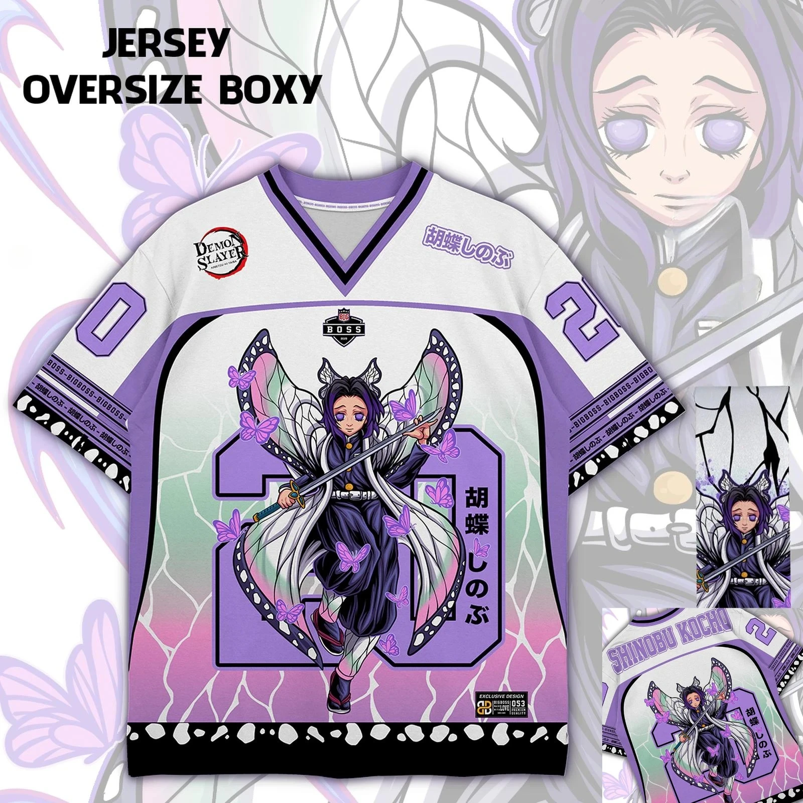 20 Jersey Demon Slayer Kochou Shinobu Anime Series Jersey Korean Style Baseball Hockey Oversize T-shirt Daily Unisex Tops Tee