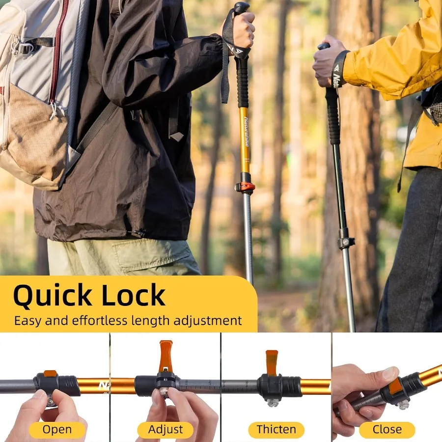 أقطاب رحلات قابلة للطي من Naturehike قابلة للتعديل وخفيفة الوزن من الألومنيوم لامتصاص الصدمات مع أحزمة معصم لـ Hikin