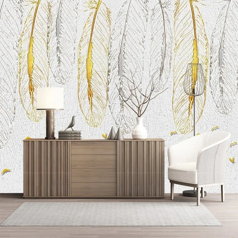 Custom Any Size 3D Mural Wallpaper Golden Feather TV Background For Bedroom Painting Papel De Parede Home Décor Tapety Fresco