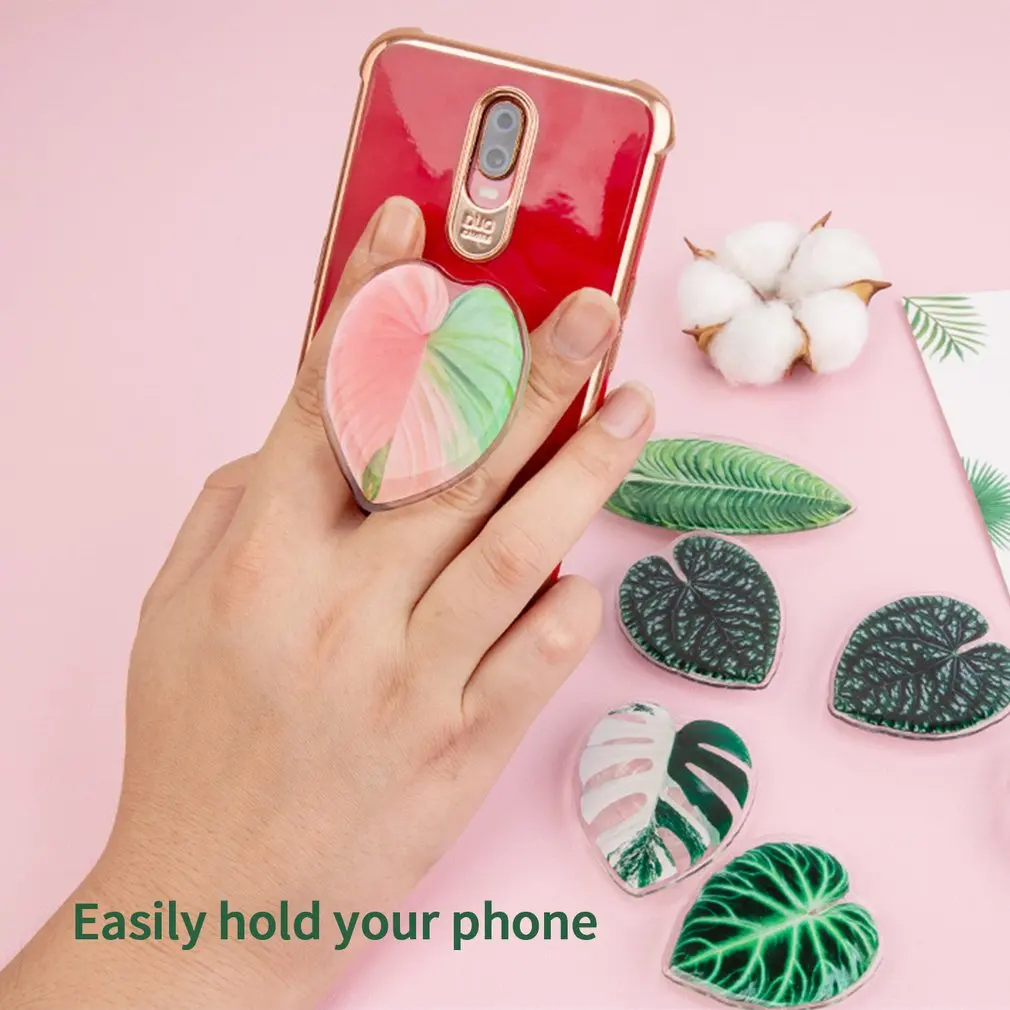 Phone Holder Cute Green Plants Leaves Universal Griptok For IPhones Grip Tok Folding Finger Stand Socket Cellphone Bracket