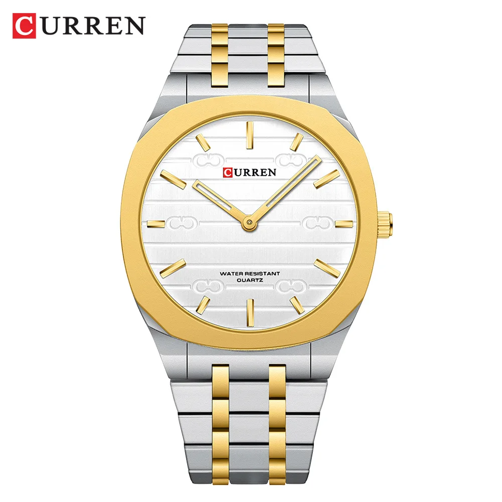 CURREN 8444 Men's Business Quartz Watch Ultra-thin Waterproof Square Large Dial Wristwatch with Calendar Function
