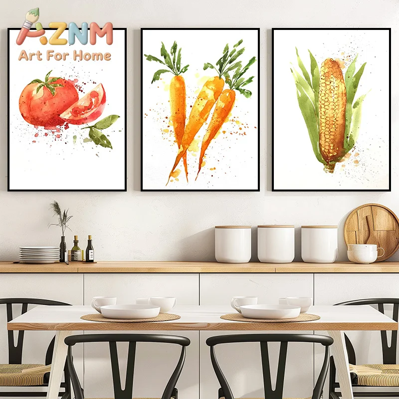 1pc frameless Canvas Painting Watercolor Vegetable Pumpkin Tomatoes Carrot Onion Posters Prints Canvas Printing Wall Art Picture