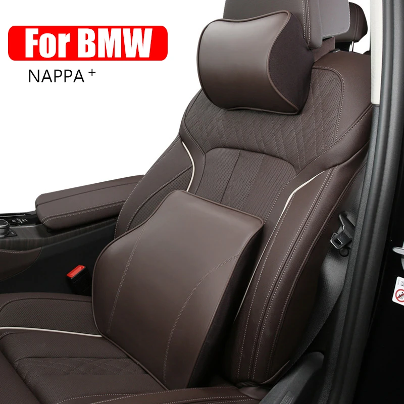 Premium NAPPA Badge Leather Car Neck Pillow For BMW F30 F31 F32 F34 F20 F21 F07 F10 Backrest Support Cushion Headrest Auto Parts