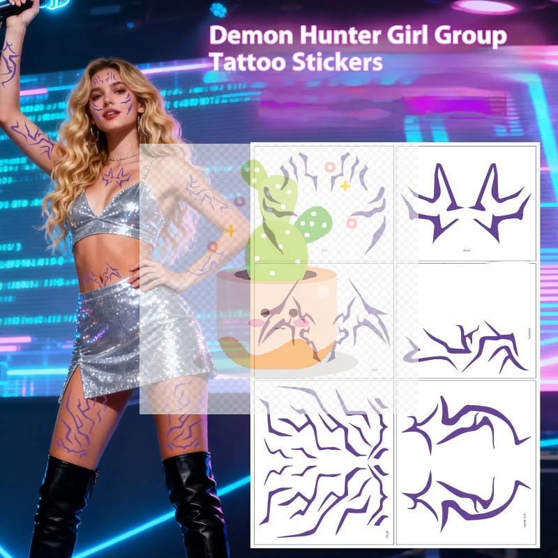 شيطان الصيادين رومي جينو ملصقات الوشم المؤقت أنيمي تأثيري هالوين المرحلة البرق ماكياج الوجه ديكور ملصقات
