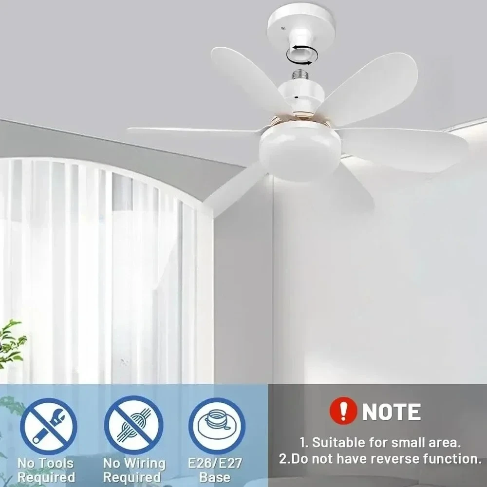 Ceiling Fan with Light E27 52CM Fan Light with Remote Control Super Quiet Socket Ceiling Fan for Bedroom Kitchen Home Lighting image 3