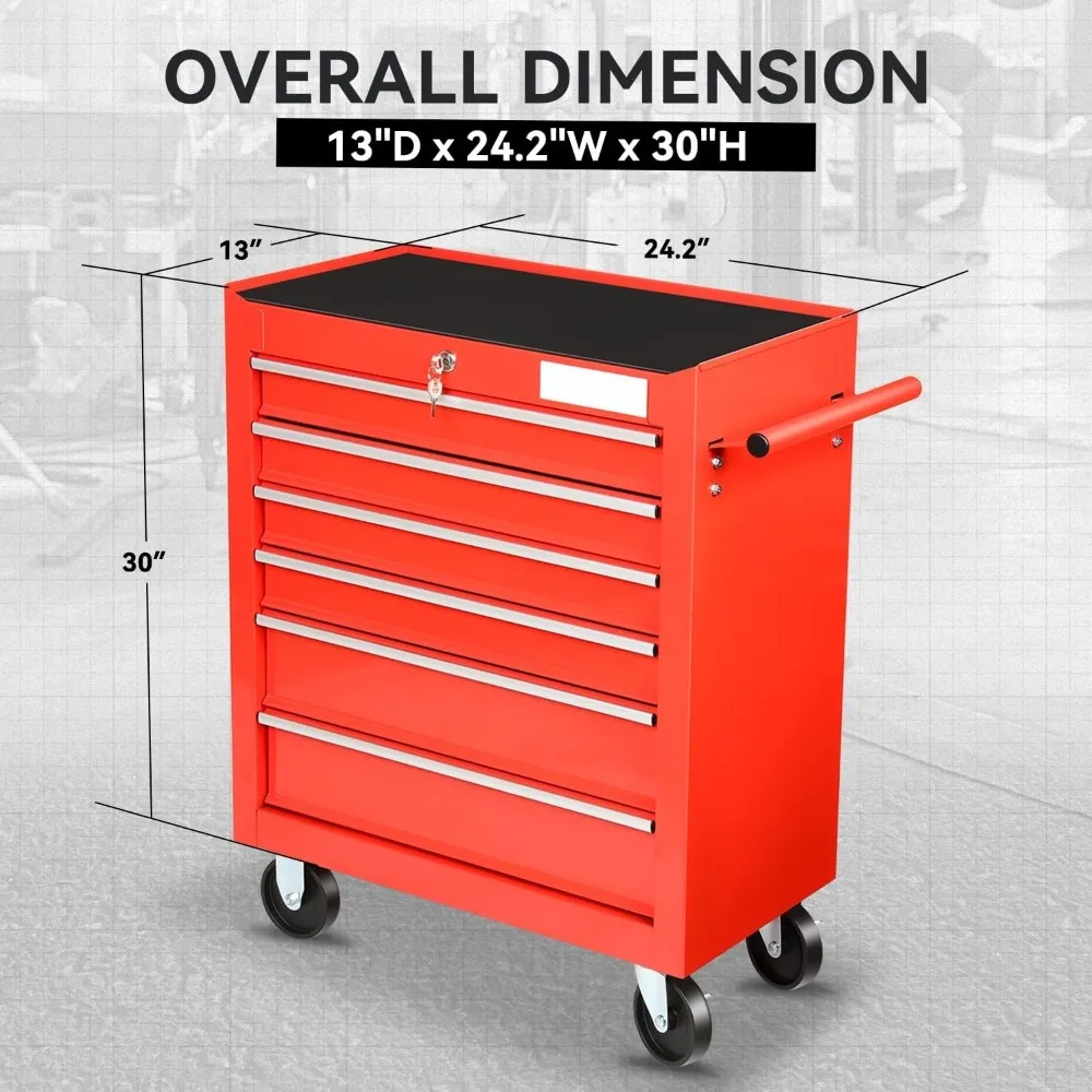 Metal 7-Drawer Tools Cart Rolling Tool Cabinet on Wheels with Locking Swivel, Key Locked System and Pull Handle 79-Piece Hand