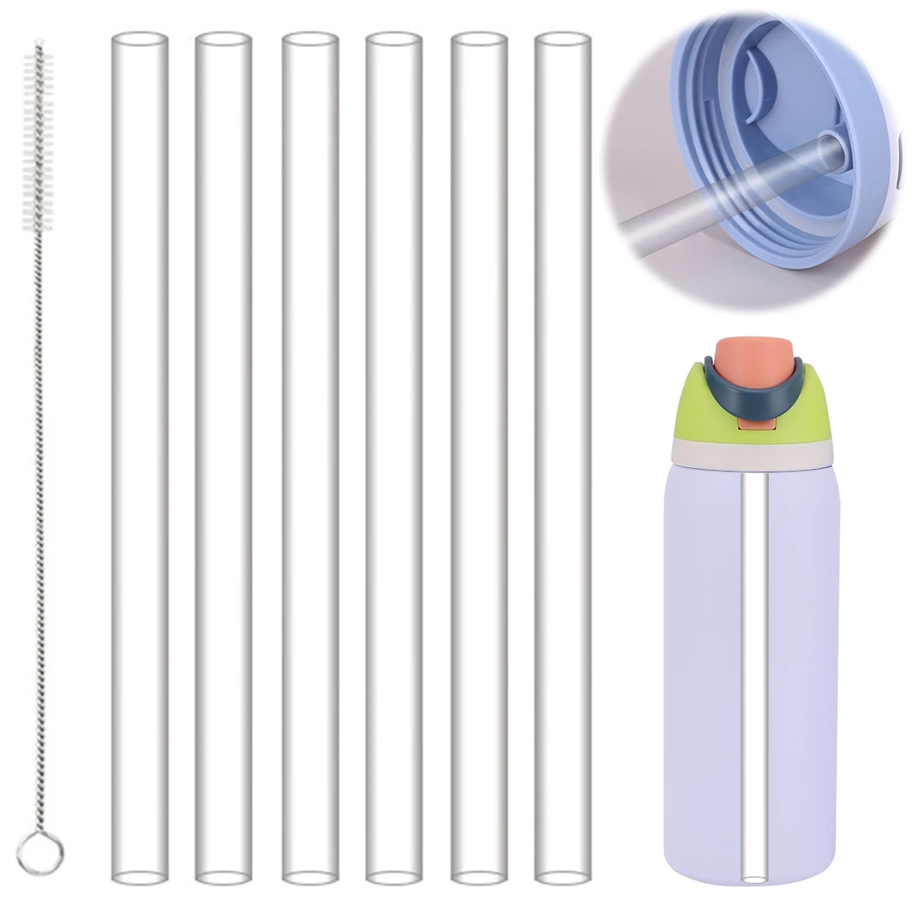 

6Pcs Replacement Straw with Straw Brush Long Straws Transparent Straw for Owala FreeSip 24/32oz Cup Accessories