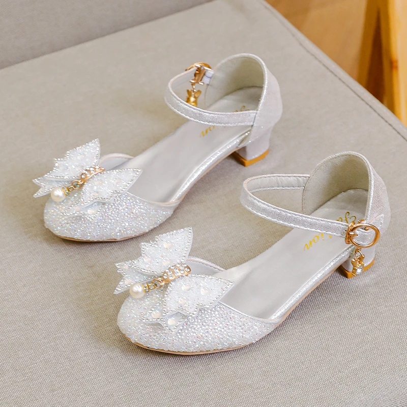 

Children's Sandals Summer New Fashion Bow Girls' Princess Shoes High Heels Performance Children's Crystal Shoe
