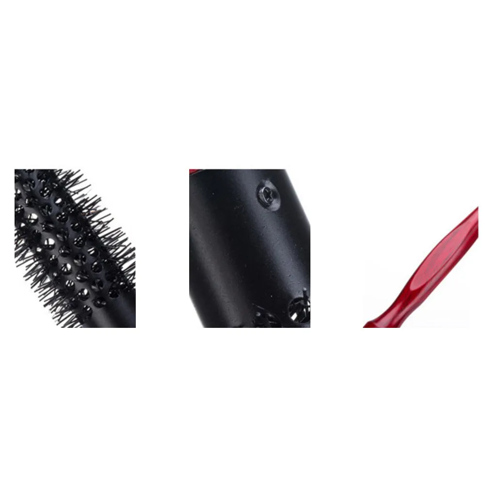 Aluminum Nylon Bristle Round Comb Hair Brush 1.1cm Wooden Handle Heat Resistant Hair Tool Scalp Blood Flow Massaging