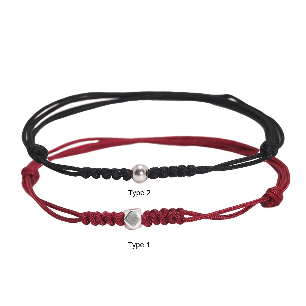 Handwoven Black and Red Bracelet Ankles with 4mm Silver Beads, Adjustable for Charm, Friendship, and Lucky Jewelry