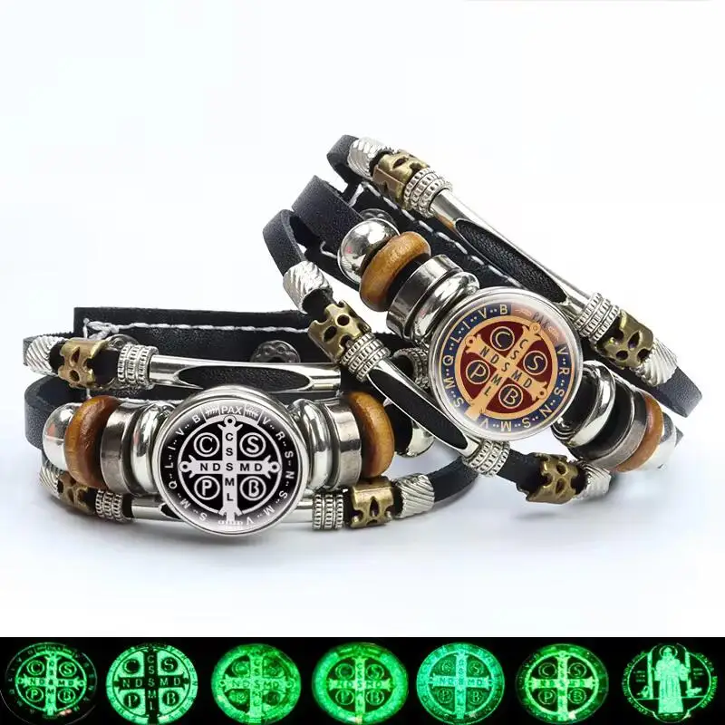 Bracelet Médaille Saint Benoît I LOVE JESUS, Artisanat en Verre, Bracelet Catholique Lumineux San Benito, Bijoux