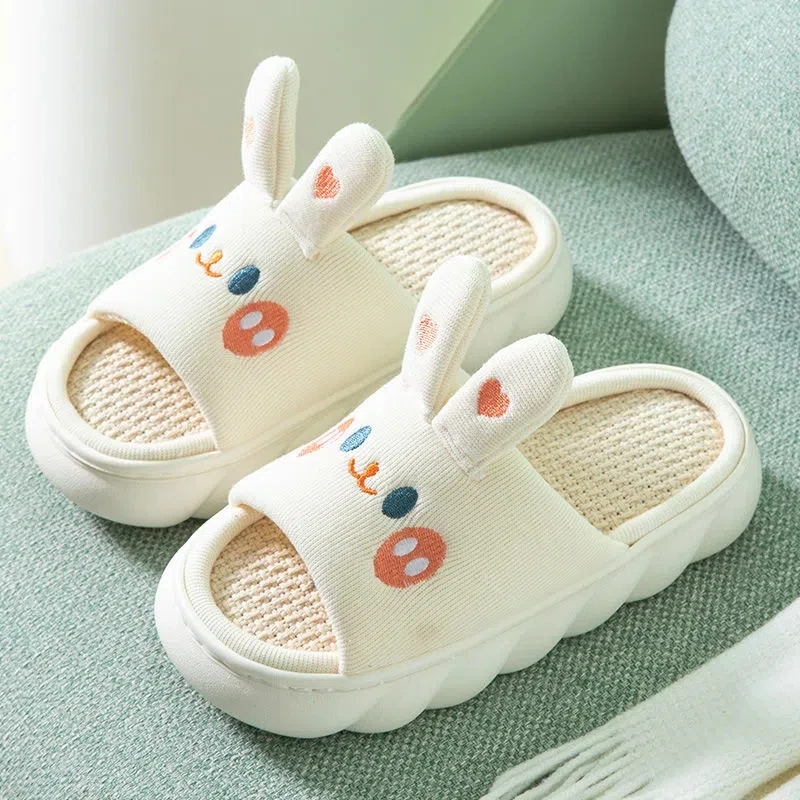 

Eco Friendly Linen Rabbit Slipper Women's Indoor Breathable Cotton Flax Slides Shoes Couple Adorable Animal Summer Slippers