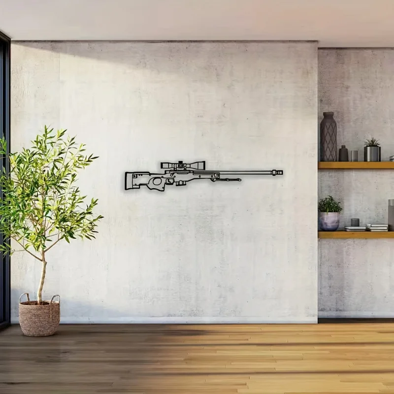 CIFBUY Iron Wall Art Military Gun Silhouette Metal Decor Gaming Room Gift Minimalist Rustic Accent Interior