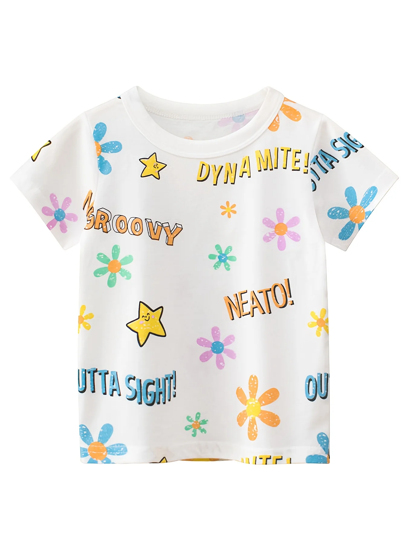 

Toddler Girls Letter And Flowers Graphic T-Shirt Cotton Casual Round Neck Tees Top Kids Summer Clothes