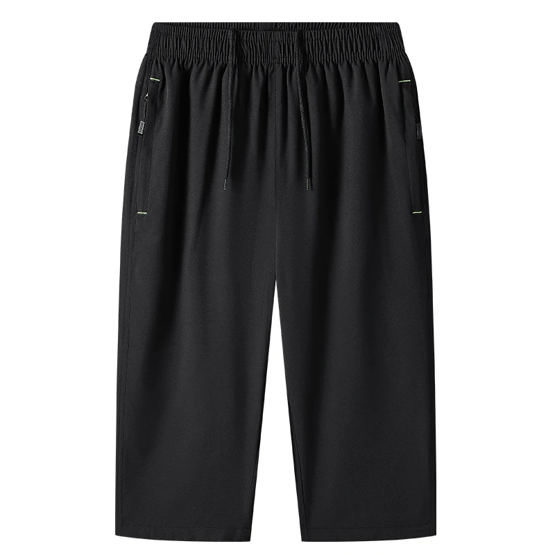 New Fashionable Versatile Men'S Thin Ice Silk Casual Sports 7-Point Trousers Solid Color Summer Quick Drying Loose Beach Pants