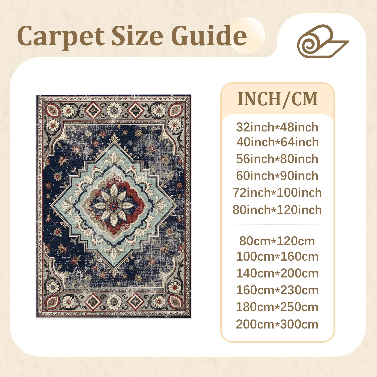 Distressed Vintage Floral Medallion Area Rug Velvet Machine Washable Decorative Floor Rug for Living Room, Bedroom, Dining Room, Entryway, Ideal for Halloween, Thanksgiving, Christmas, New Year, Black Friday, Cyber Monday Home Decoration