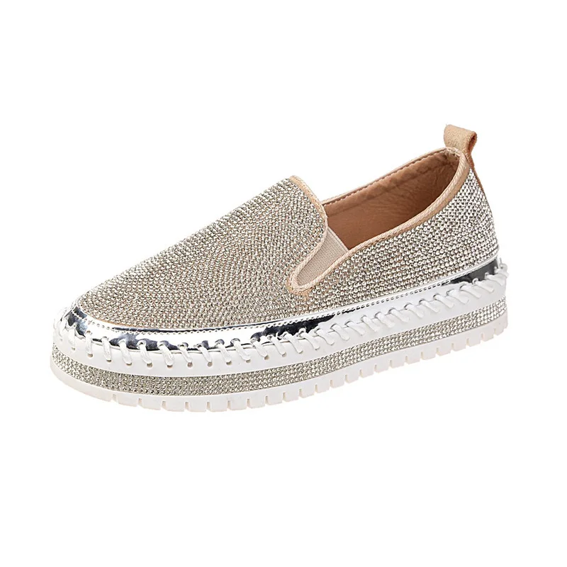 Shoes Woman 2024 Female Footwear Slip-on Crystal Casual Sneaker Round Toe Clogs Platform Modis New Dress Slip On Rhinestone Summ