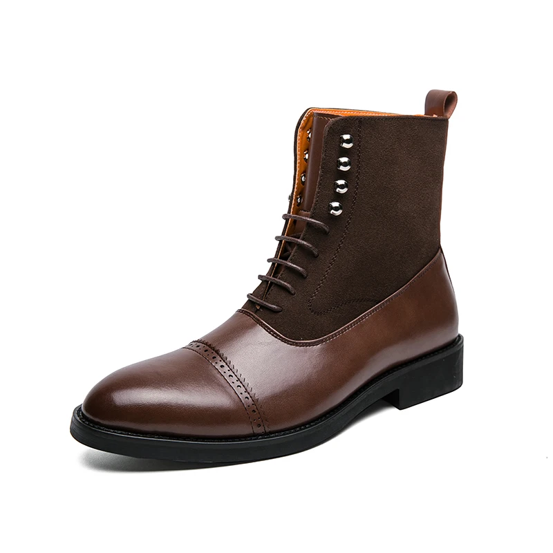 Men High Top Boots PU Low Heel Rivet Decoration Trend Classic and Comfortable Business Men Boots Size 38-47