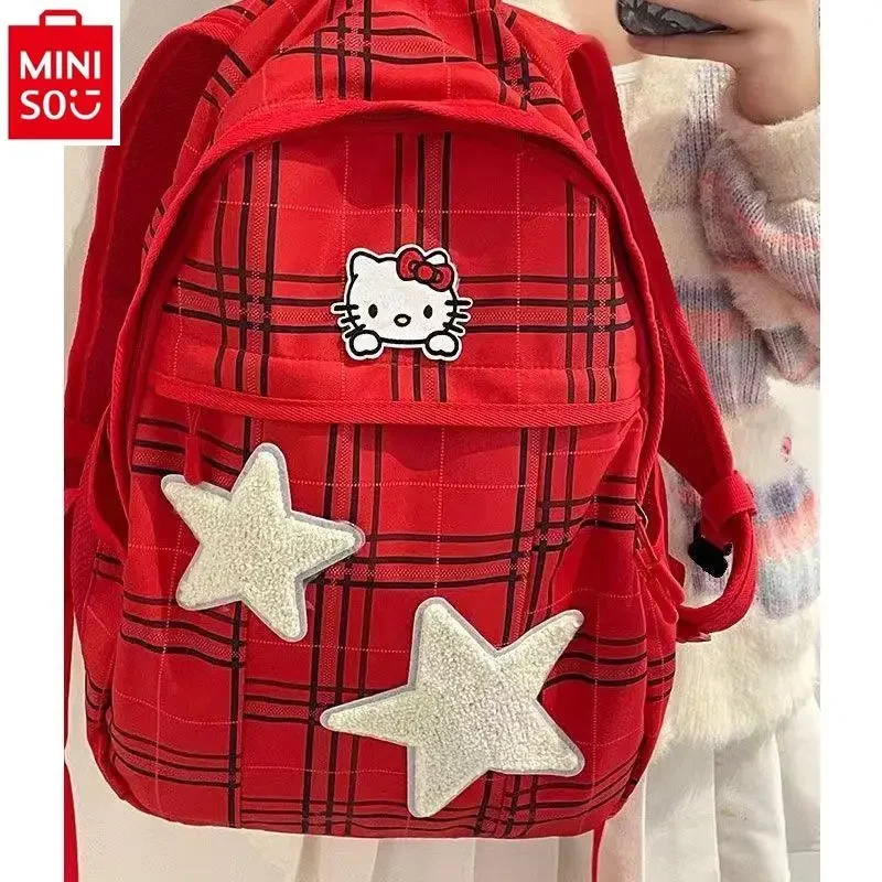 MINISO Hello Kitty джинсовый воротник Ретро Студенческая школьная сумка универсальный модный вместительный рюкзак