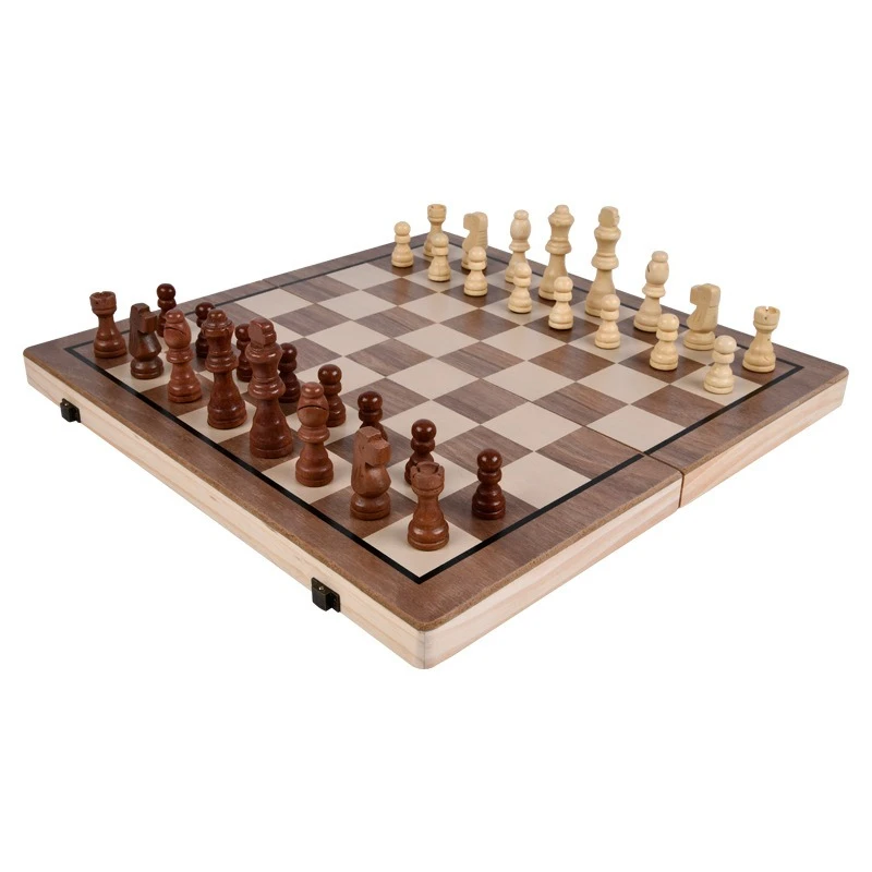 

Wooden Chessboard 2-in-1 Double Queen Folded Magnetic Chess Checkers Toy