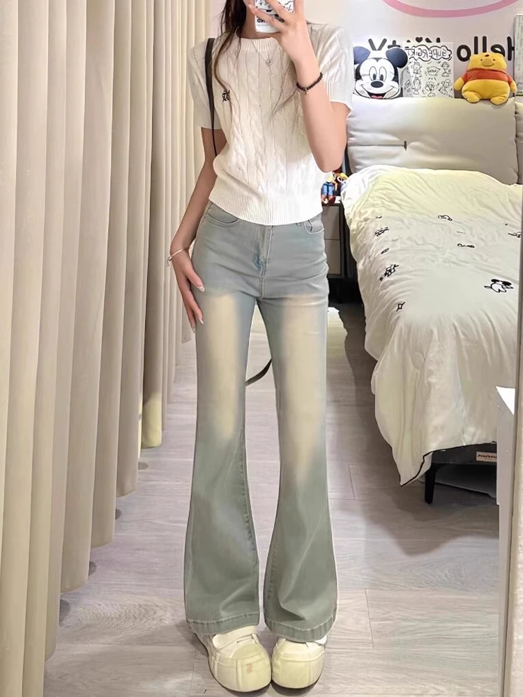 

High Waist Flared Jeans Women's Spring Autumn New plus Size Slimming Long Pants Cotton Elastic Waistband Hip Concealing