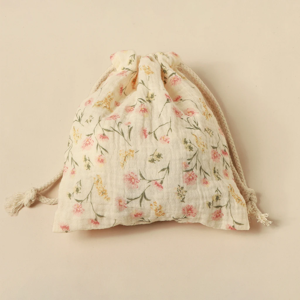 1pc Cute Drawstring Bag Cotton Baby Diaper Bag, Printing Drawstring Pouch Storage Bags For Boys Girls Bottle Trolley Hanging Bag