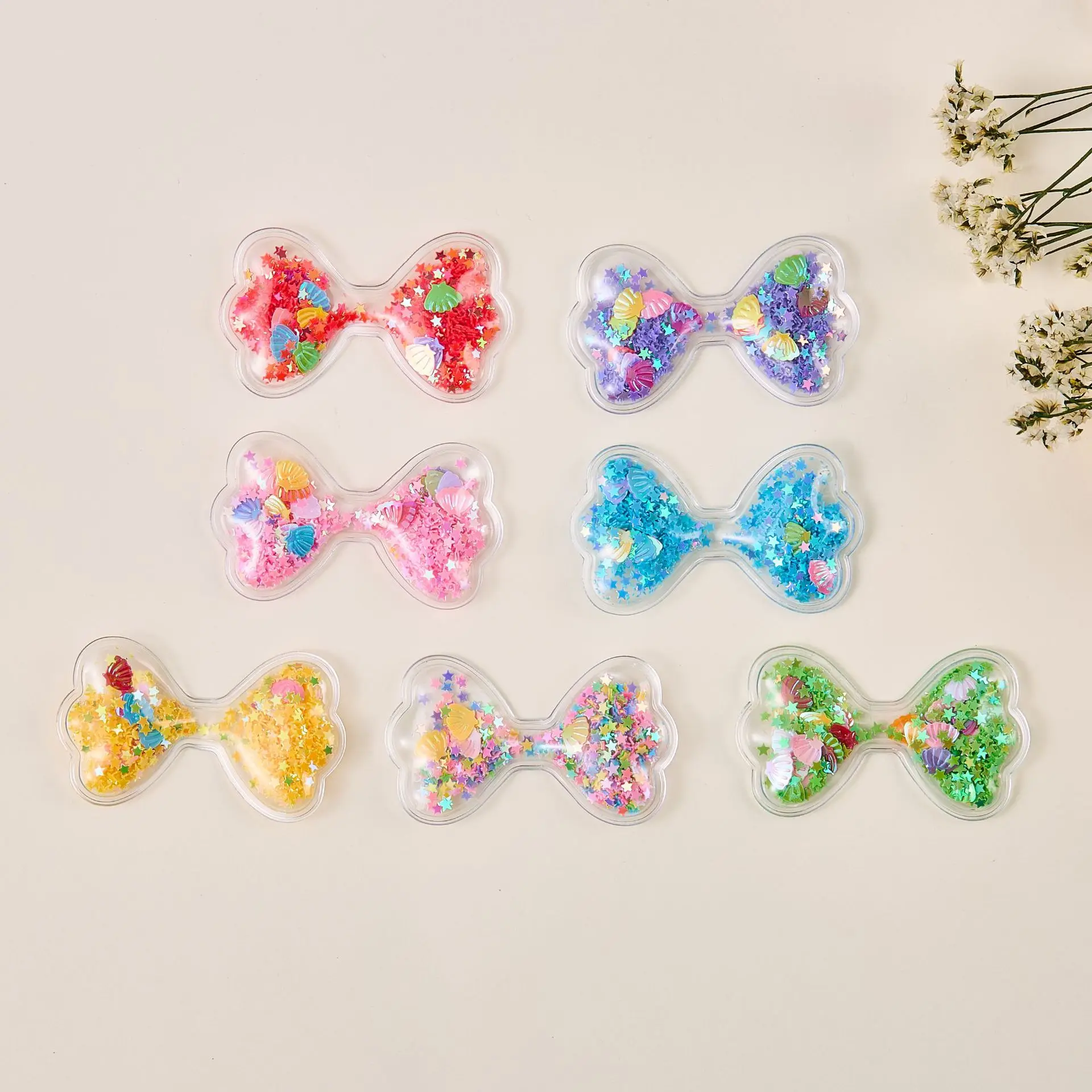 7Pcs 62*36mm Bow Tie Transparent Plastic Filling Sequin Appliques for DIY Crafts Hat Patches Headwear Hair Clips Decor