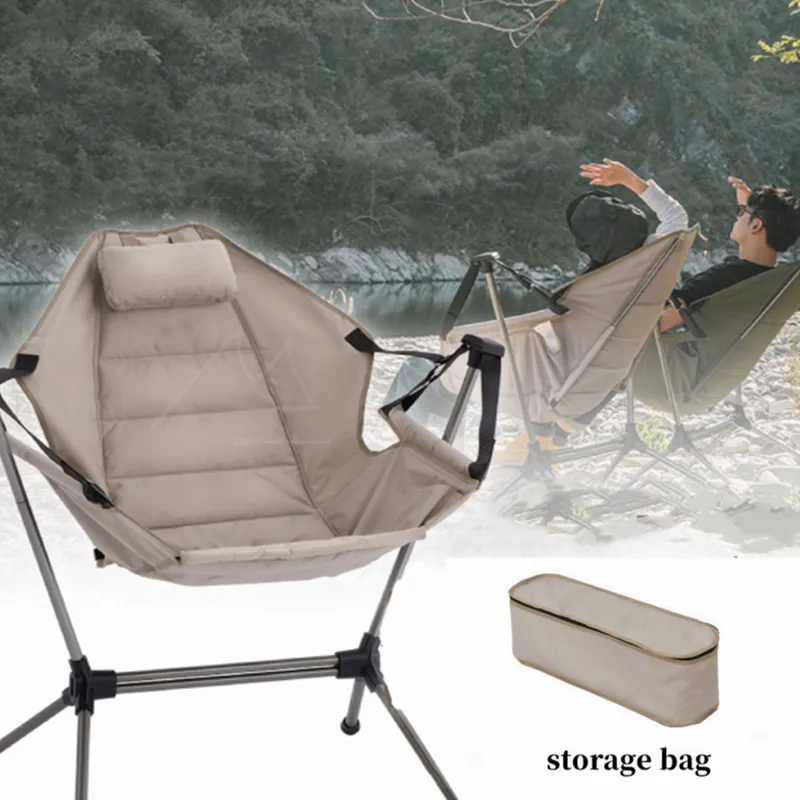 

Outdoor Folding Rocking Chair With Pillow Multi-angle Adjustable Armchair Portable Reclining Chair Camping Fishing Beach Chair