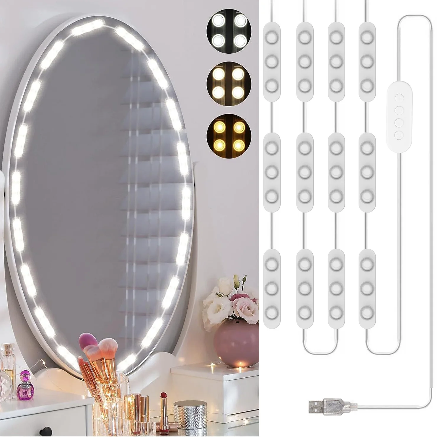 

LED Vanity Mirror Lights USB Makeup Mirror Bulbs Adjustable Brightness Color Temperature Bathroom Dressing Table Decor Lamp