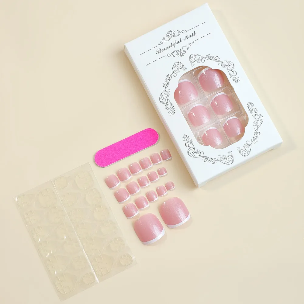 Manucure portable faux ongles Faux ongles tête carrée faux ongles couverture complète courte longueur pied ongles conseils femmes