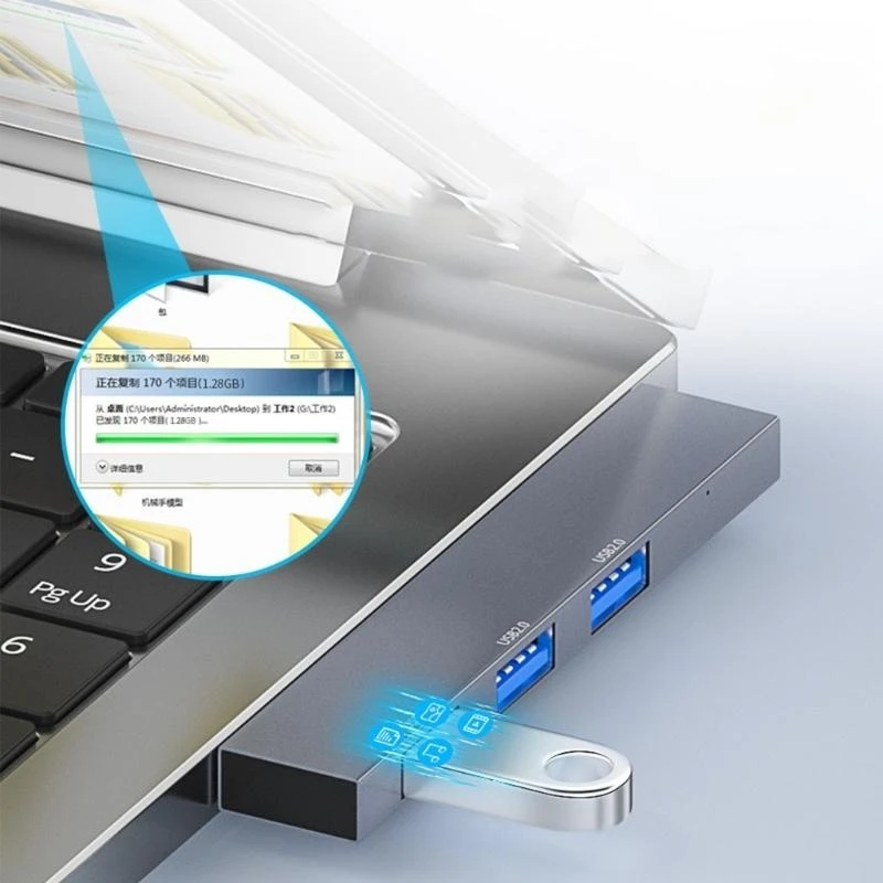 62KA USB Hub 3 Ports Aluminum Alloy USB Hub 2.0 Extended Type C/USB PD Splitter Adapter Plug for Computer Laptop