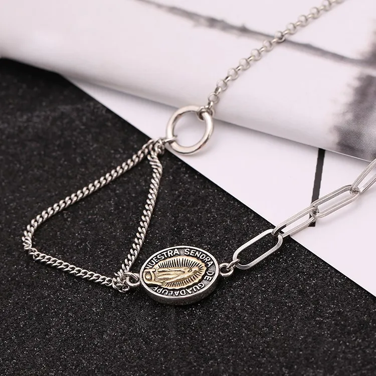 Collar de plata de ley S925 Vintage Virgen María diseño de moda urbana europea y americana sentido joyería de pareja Vintage