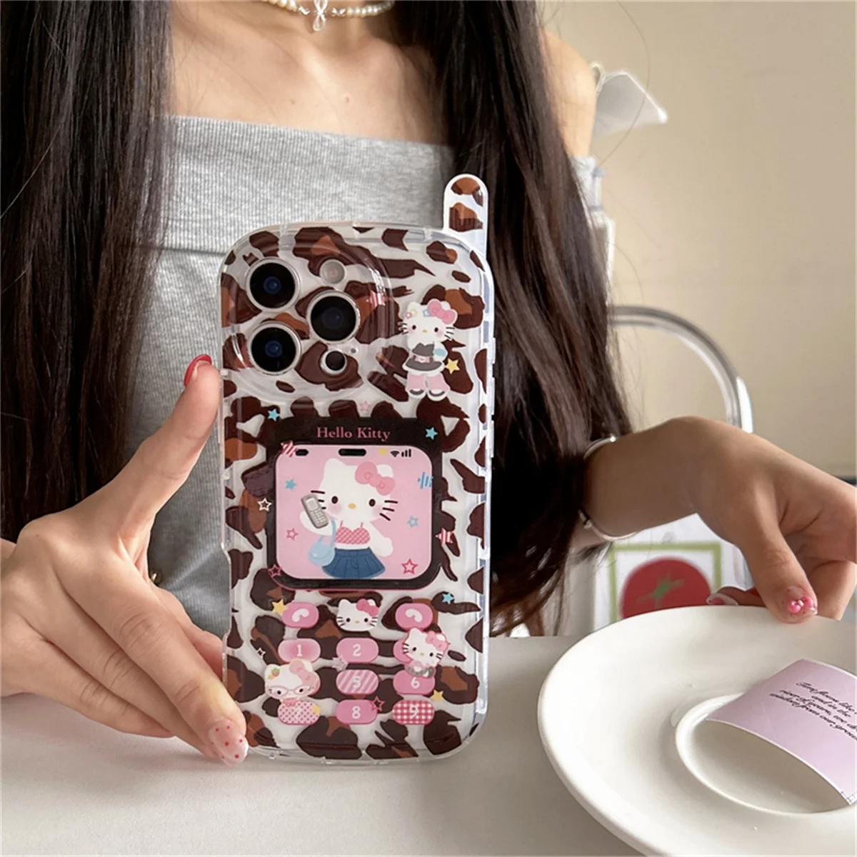 

Fashion 3D Mobile Phone Cover For iPhone 16 Pro 14 15 Pro Max Case Lovely Leopard Print Protective Cases Silicone Kawaii Sanrio