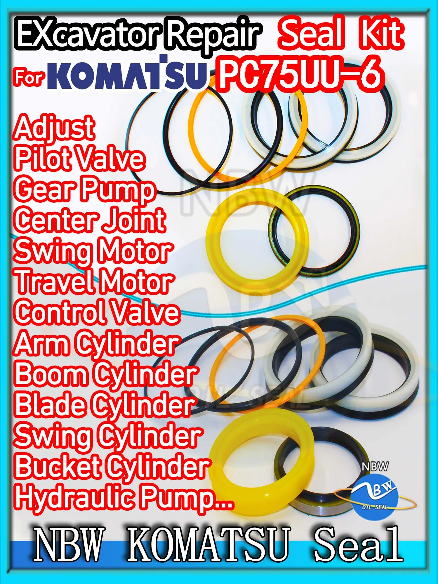 

For KOMATSU PC75UU-6 Excavator Oil Seal Kit High Quality Repair PC75UU 6 Gasket Nitrile NBR Nok Washer Skf Service Track Spovel