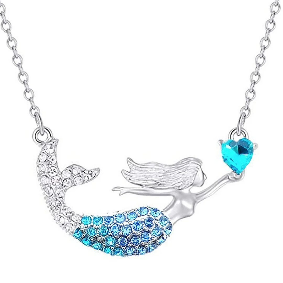 Sweet Mermaid Necklace Heart-Shaped Crystal Woman Girl Jewelry Holiday Party Birthday Gift Decoration Clothing Accessories y2k