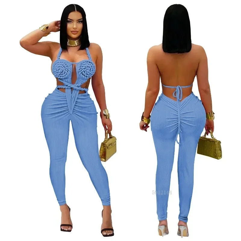 Women's Halter Neck Ribbed Jumpsuit Ruched Stacked Design Summer Vacation Beach Romper Playsuit One Piece Outfit for 2025