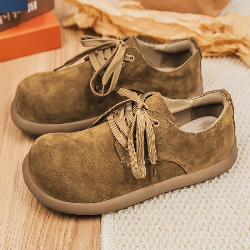 

Hot Suede Trend Sneakers Men Flats Retro Round Head Men’s Casual Sneakers Comfy Lace-Up Man Designer Shoes Zapatillas Informales