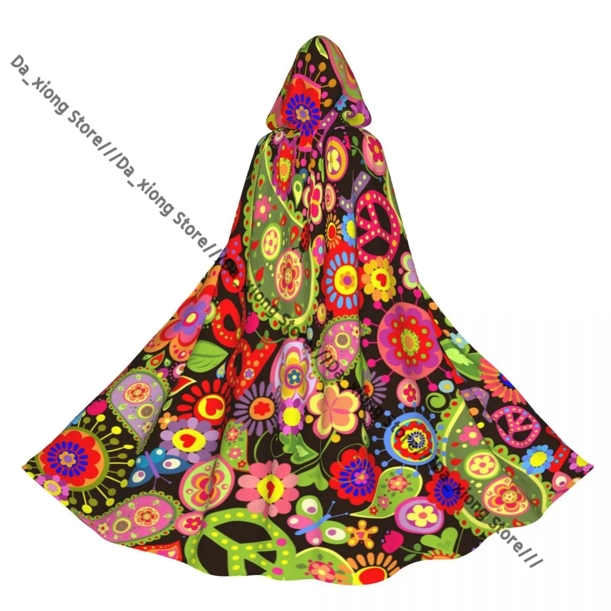 

Хиппи красочные цветы плащ ведьмы с капюшоном косплей костюм Хэллоуин для взрослых длинная вечерние накидка