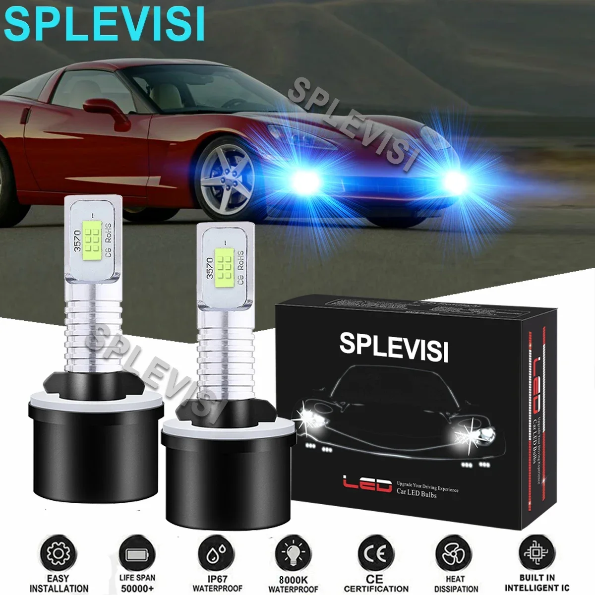 

2PCS 8000K Ice Blue Car LED Fog Light Bulbs For Chevy Corvette C5 1997-2004 Tahoe 2001-2006 Monte Carlo 2000-2005