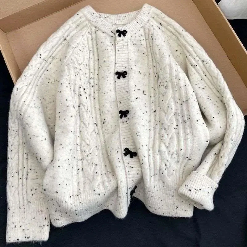 

Kawaii Bow Knitted Cardigan for Women Autumn Casual O Neck Sweater Female Korean Sweet Preppy Simpl Long Sleeve Button Jumpers