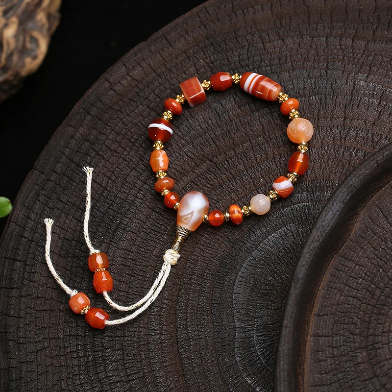 

Agate Multi-Piece Bracelet, Deep Red Hue, Artistic Retro Ethnic Style,