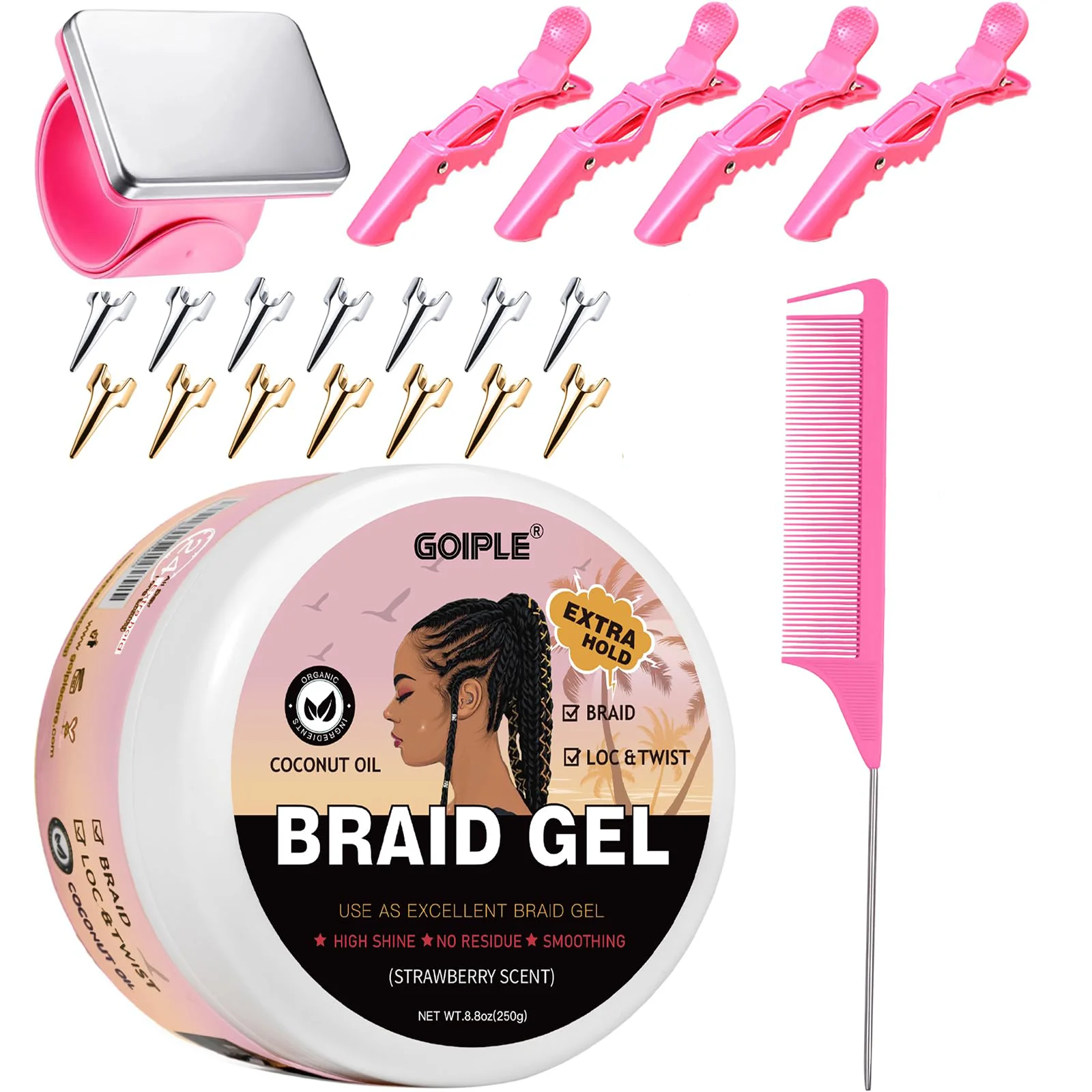 

GOIPLE Braid Gel for Twist, Locs, Braids, no Flake Extra Hold Styling Gel Edge Control Gel Long Lasting for Locks, Cornrows